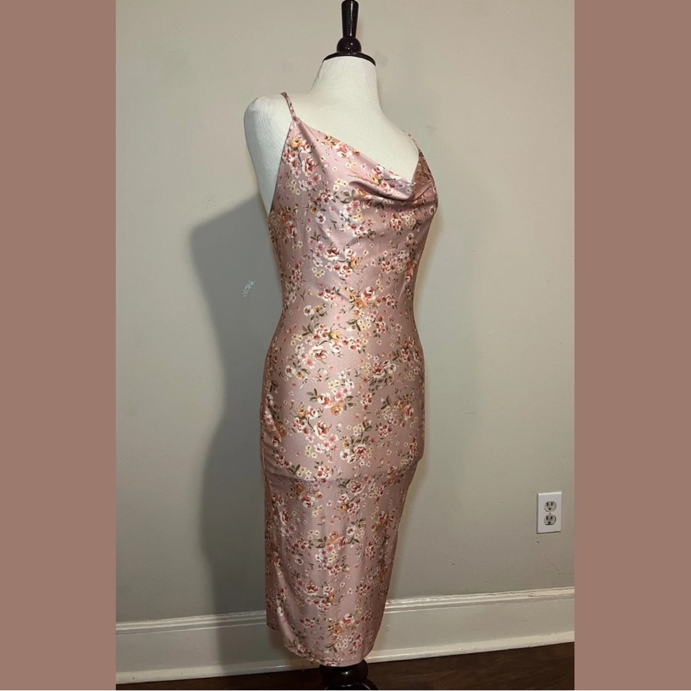 Iris Blush Pink Floral Cowl Neck Slip Midi Dress